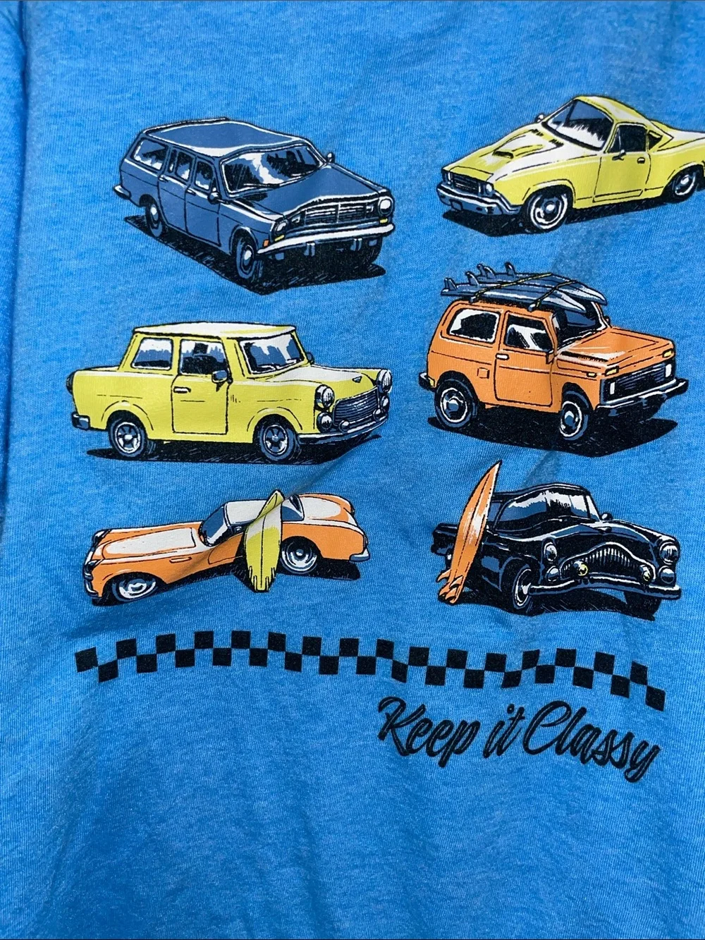 Old Navy Blue Boys Graphic Tee with Yellow & Orange Cars - Picture 4 of 5